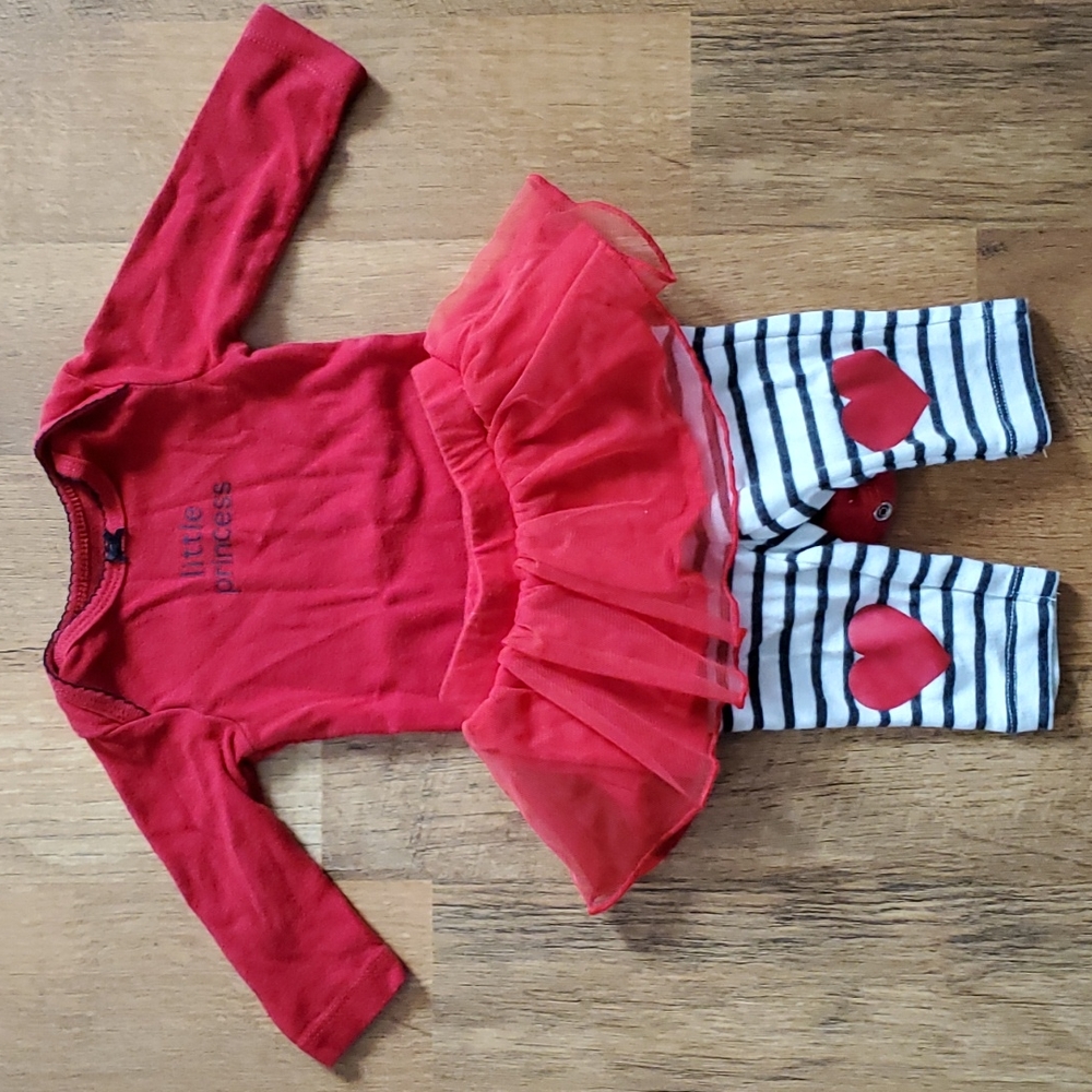 $3for12Carter's Girls Red "Little Princess" Onesie and Striped Heart Tutu Pant